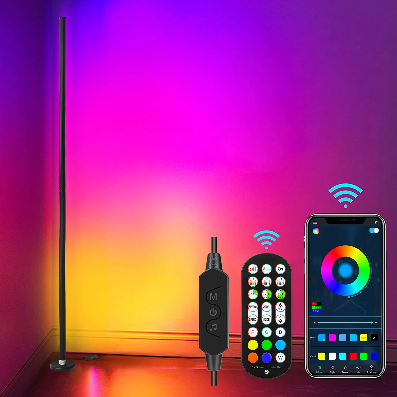 NEW Smart LED Corner Floor Lamp APP Control Remote Control USB Adjustable RGB Atmosphere Decoration Aluminum Magic Floor Lamp