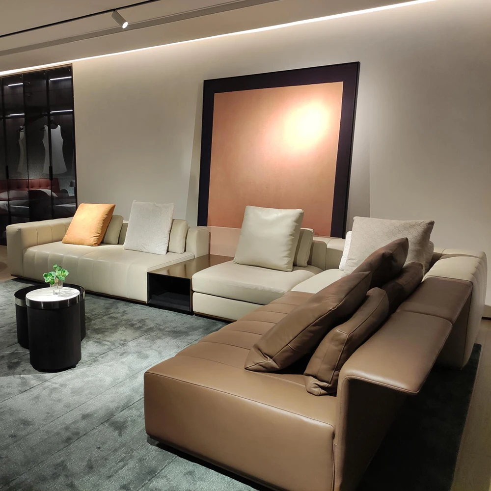 italian luxury villa sofa italian deep seat 3-seat modular genuine leather sofa set verified for home living room furniture