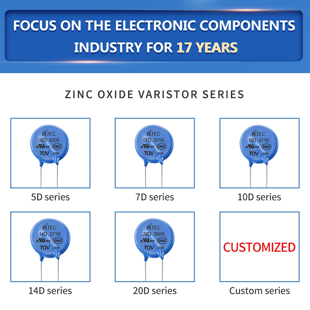 Wholesale  10D102K CQC Silicon Resin Film Zinc Oxide Varistor 1000V For Power Supply JEC 10D102K
