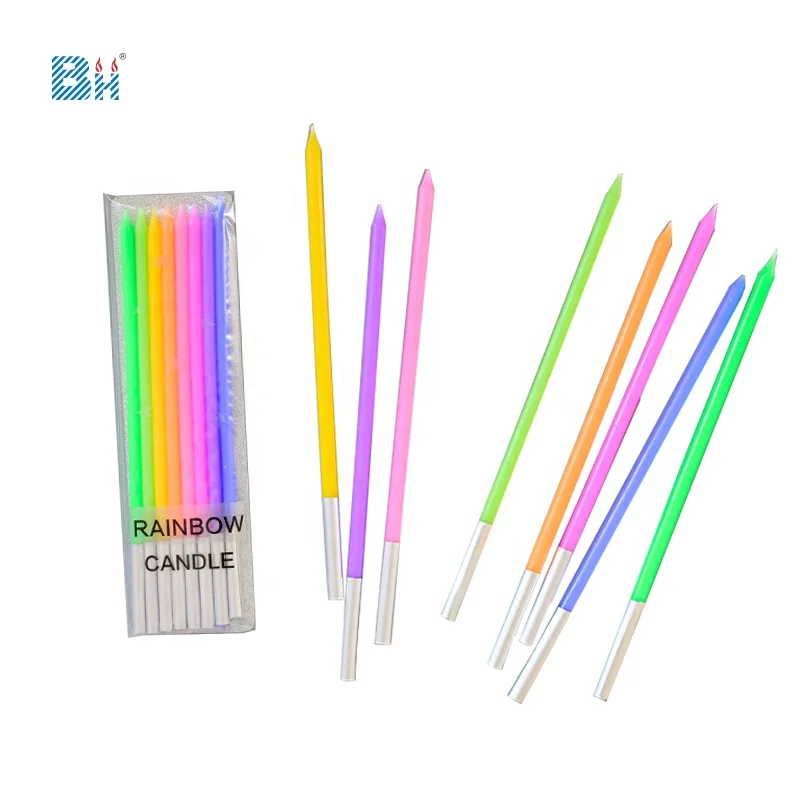 Rainbow candles birthday cake long thin stick