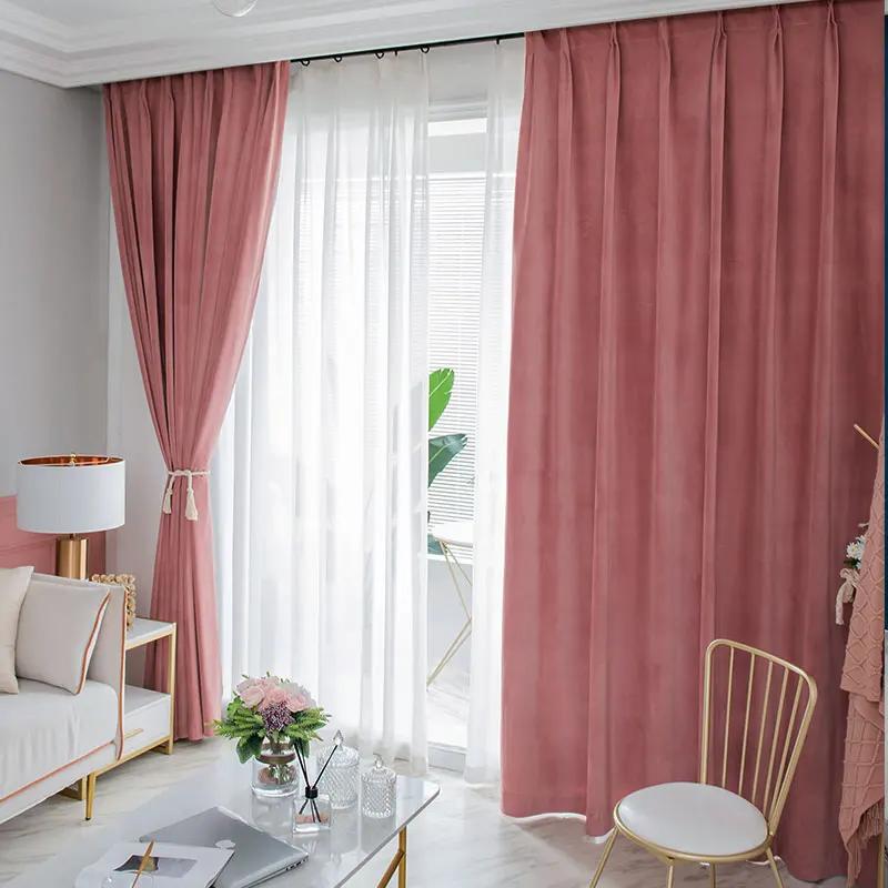 2022 Turkey Istanbul Rose Pink Full Blackout Fabric Thermal Insulated Grommet Velvet Fabric Cloth Material Bedroom Curtain