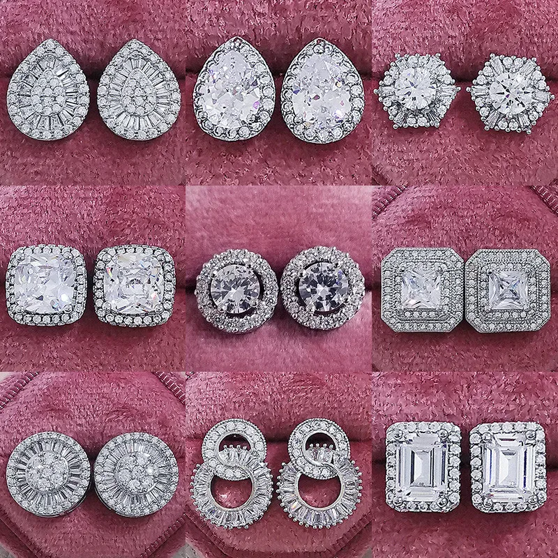 Water Drop Channel Brass Cubic Zirconia Stone Stud Earrings Bridal Women Wholesale Earrings Mixed Lot Stones
