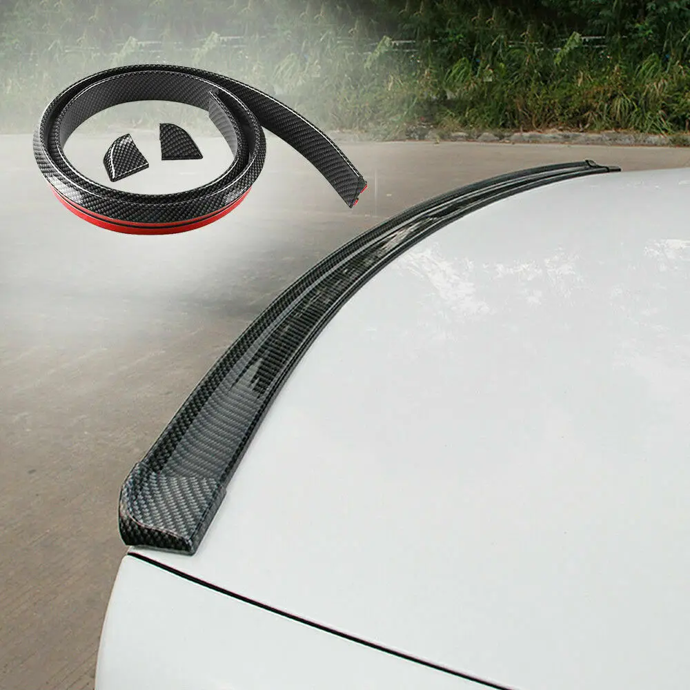 
3D Rear Roof Trunk Spoiler Wing Tail Lip 4.9ft 1.5M Universal Black Carbon Fiber Look Trim Sticker Kit CN / US stock 
