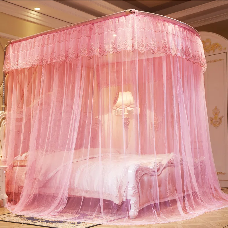 Household use Encrypted and Thickened Telescopic U-shaped three door floor bracket for two people 1.8m2.0m bed mosquito net