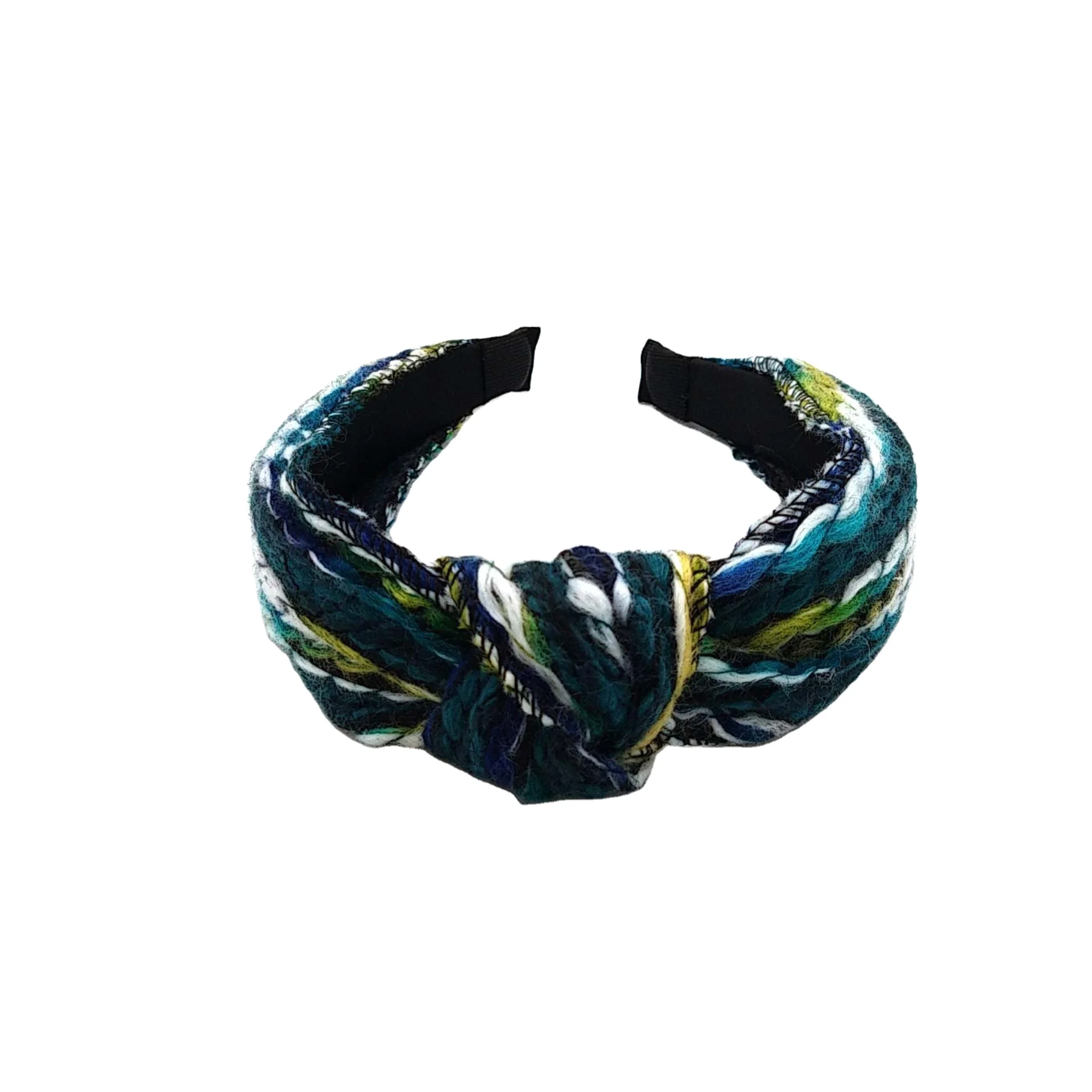 New Mixed Color Wool Knot Hairband Headdress Korean Version Of Wide-brimmed Color Strip Hair Card Joker Net Red Headband Ladies