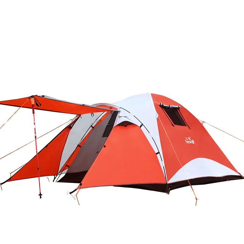 Lightweight Double Layer 4-5 Person Sun Protection Silicone Coating 20D Nylon Aluminum Single Pole Waterproof Camping Tent