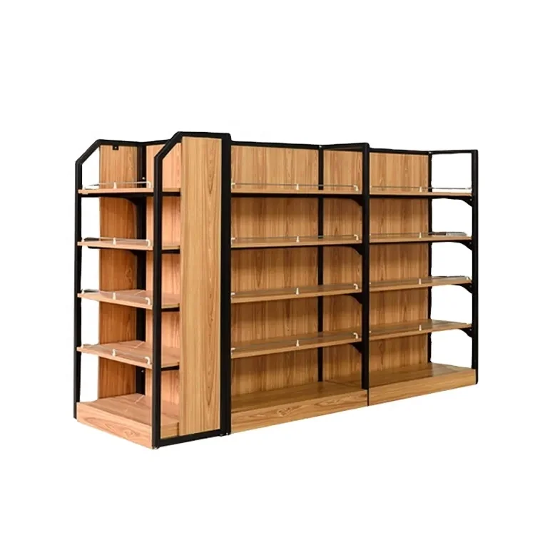 Customized Retail Supermarket Store Grocery Wooden Display Rack Gondola