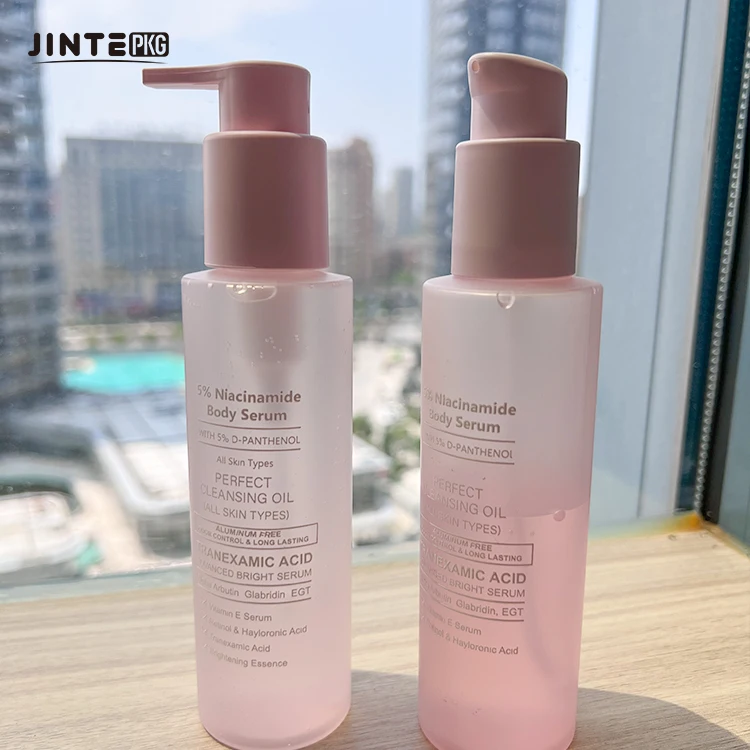 Lovely Pink Color Empty Plastic Body Care Lotion Bottle For Skincare Packaging with Lotion Pump PET Plastic Frosted Pink Bottle