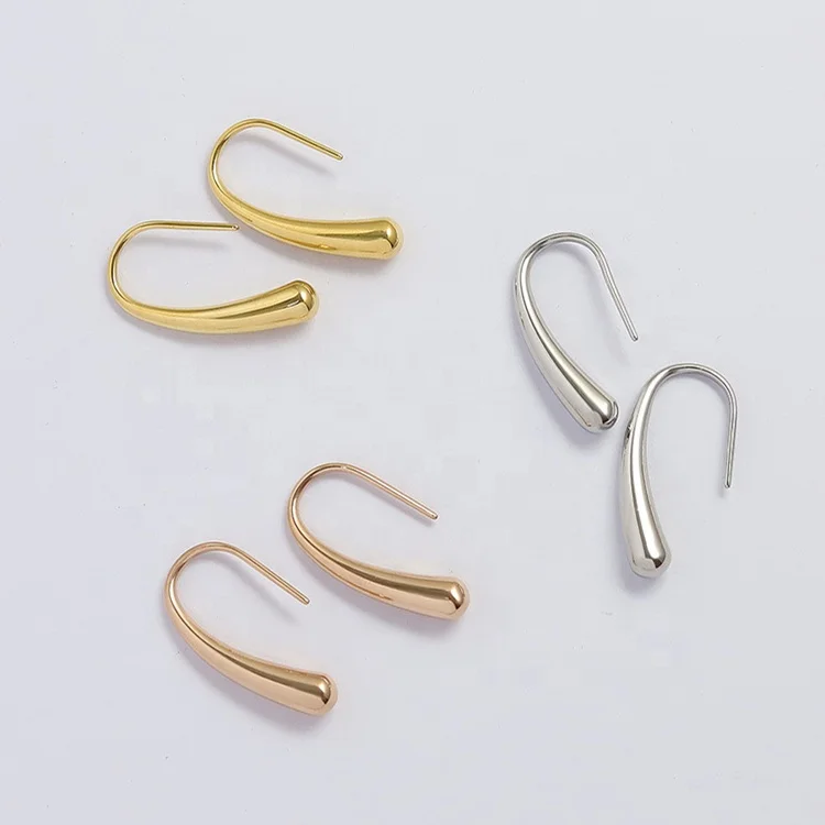 Wholesale Custom High Polished Non Tarnish Free Waterproof Minimalist Jewelry 18K Gold Plated Stainless Steel Hook Earrings