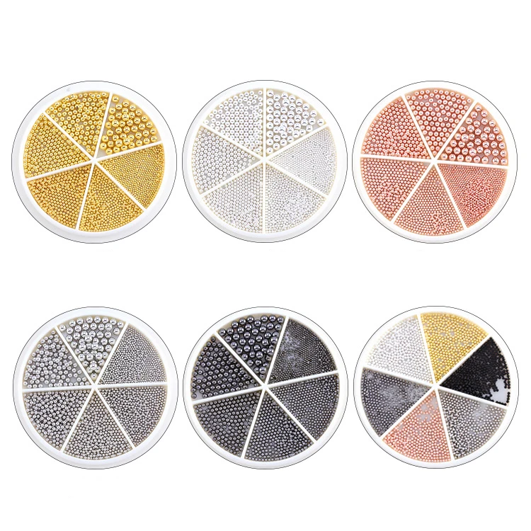 Popular Caviar Beads Nail Charms 6 Grid 0.8/1/1.5/2/3mm Nail Steel Ball Gold Sliver Black Nail Bead