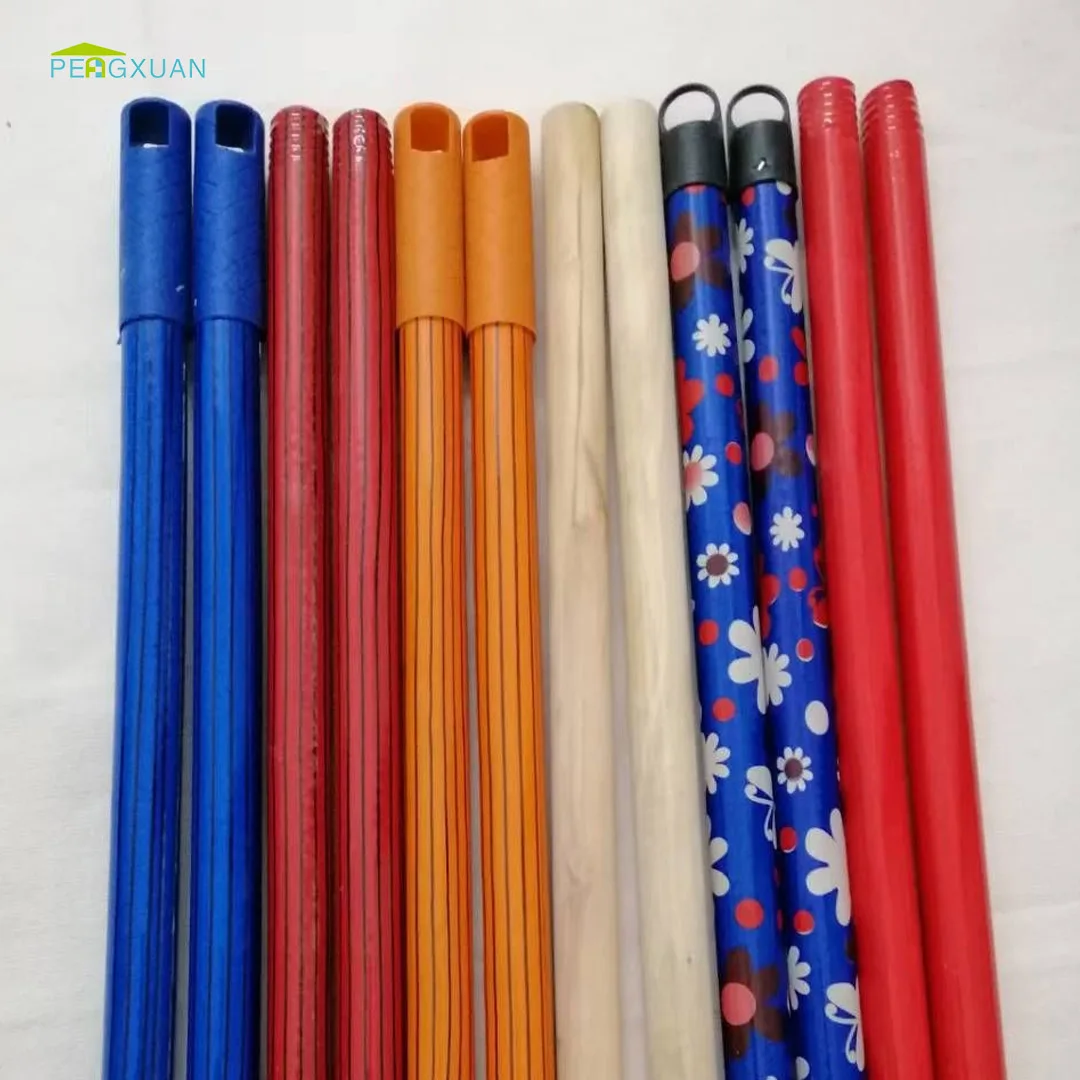 Wholesale Flowers Design PVC Coating Eucalyptus Wood Material 120cm 150cm Length Wooden Broom Handles