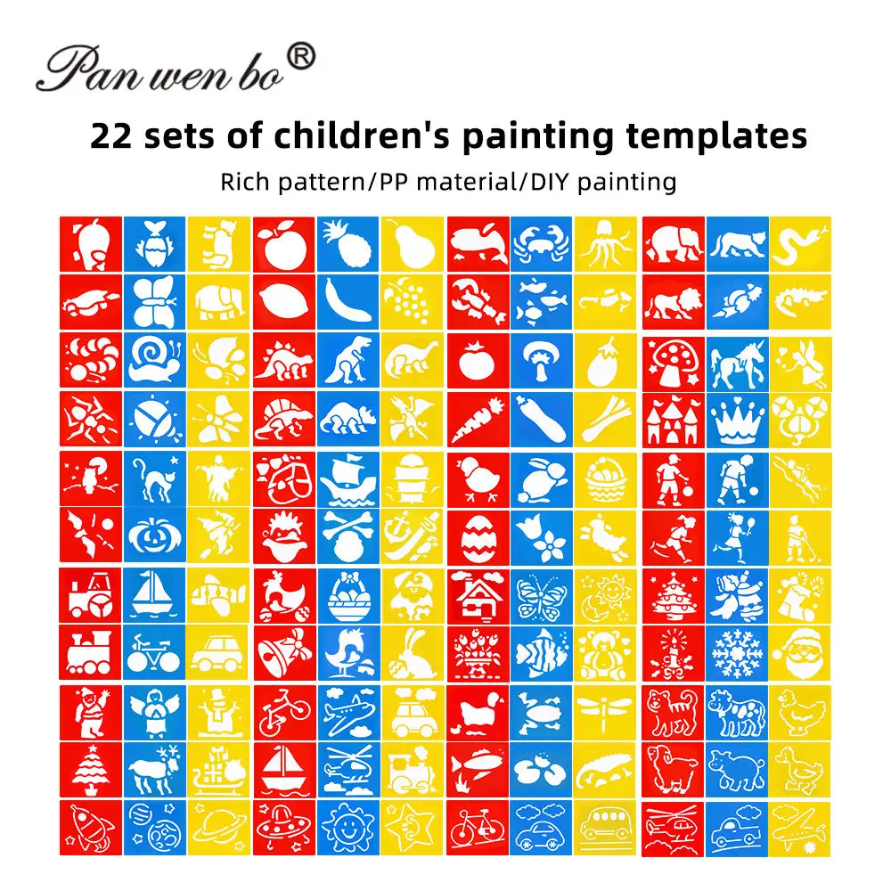 Panwenbo Eco Friendly 22pcs Custom Shape Template Reusable Plastic PP Craft Art Drawing Stencils Set For Kids