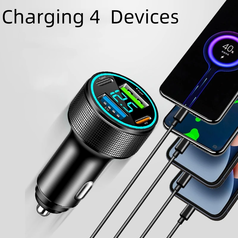 New Arrivals Car charger with LED digital display 4 in 1 Quick Adapter 4 USB Port QC3.0 Car charging station charger