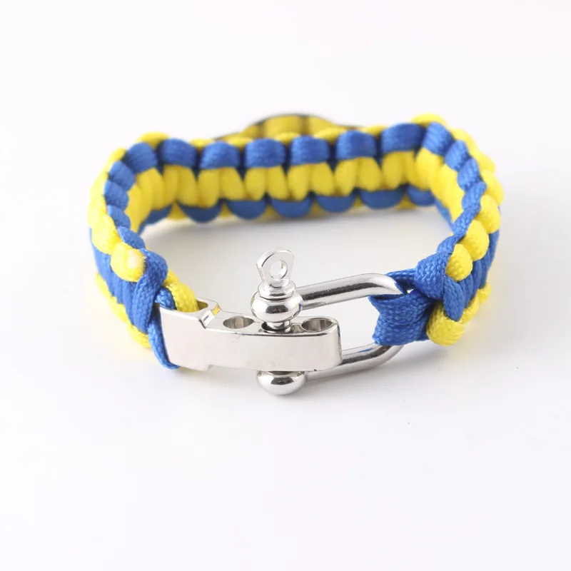 Ukraine Flag Outdoor Survival Wristband Paracord Bracelet Men Camping Portable Emergency Buckle Bangle Handmade Rope Bracelets