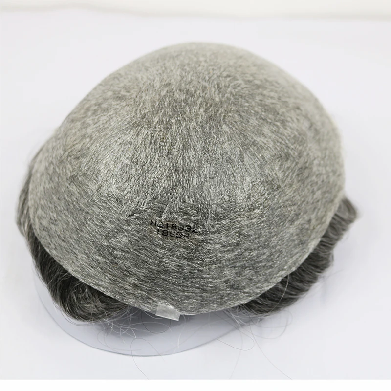 Invisible Pu Poly Base 0.02mm Super Thin Skin  V Loop Men Human Hair Pieces Toupee with Gray Hair
