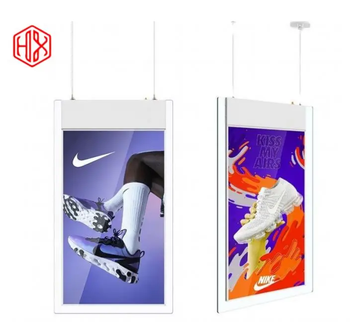 Китай HXXK сенсорный двухсторонний 4k digital signage фабрики 43 дюймов супермаркет двухсторонняя подвесная реклама