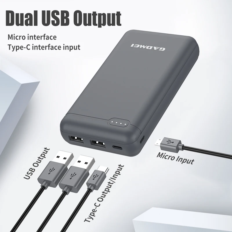 Миниатюрный тонкий внешний аккумулятор высокой емкости на заказ, 20000 мАч, 2 usb-порта, 20000 мАч, блок питания с логотипом 20000