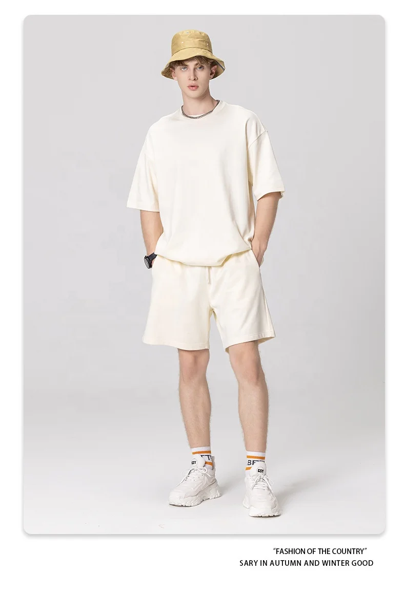 Custom  High Street hemp Shorts For Men And Women Match Color t shirt and shorts Set