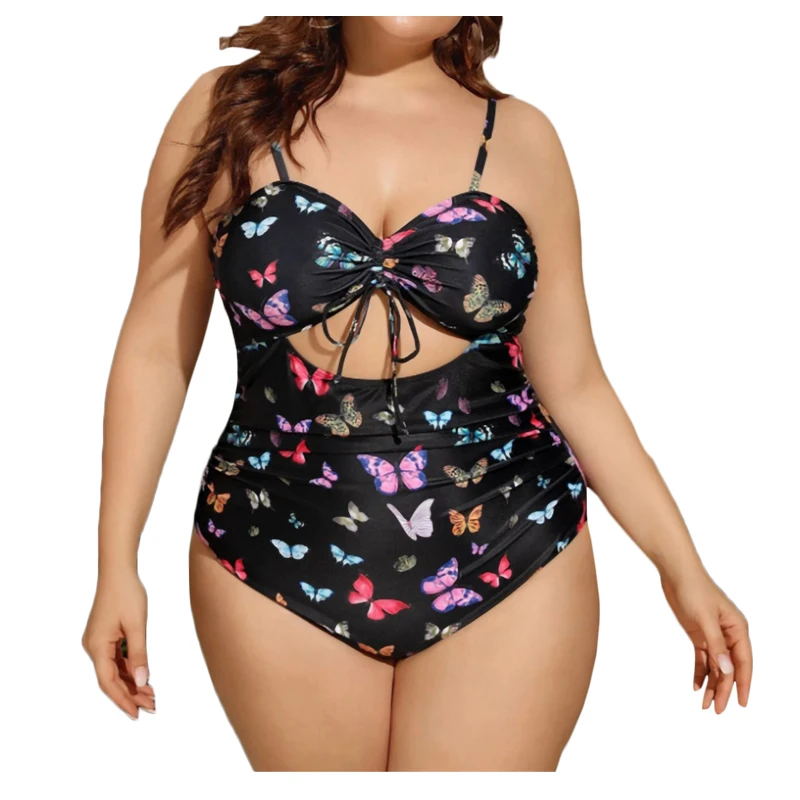 OEM Swimsuit Manufacturer High Waist Print Big Size Black Bikini One Piece Full Coverage Swimwear For Fat Women