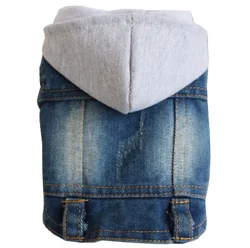 Fashion Gray Hood cowboy Spring Autumn Jeans Dog Coat Pet Apparel