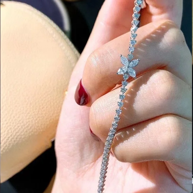 Xinfly Horse Eye Four Leaf Clover 1.95ct Diamond 18k Gold Tennis Bracelets