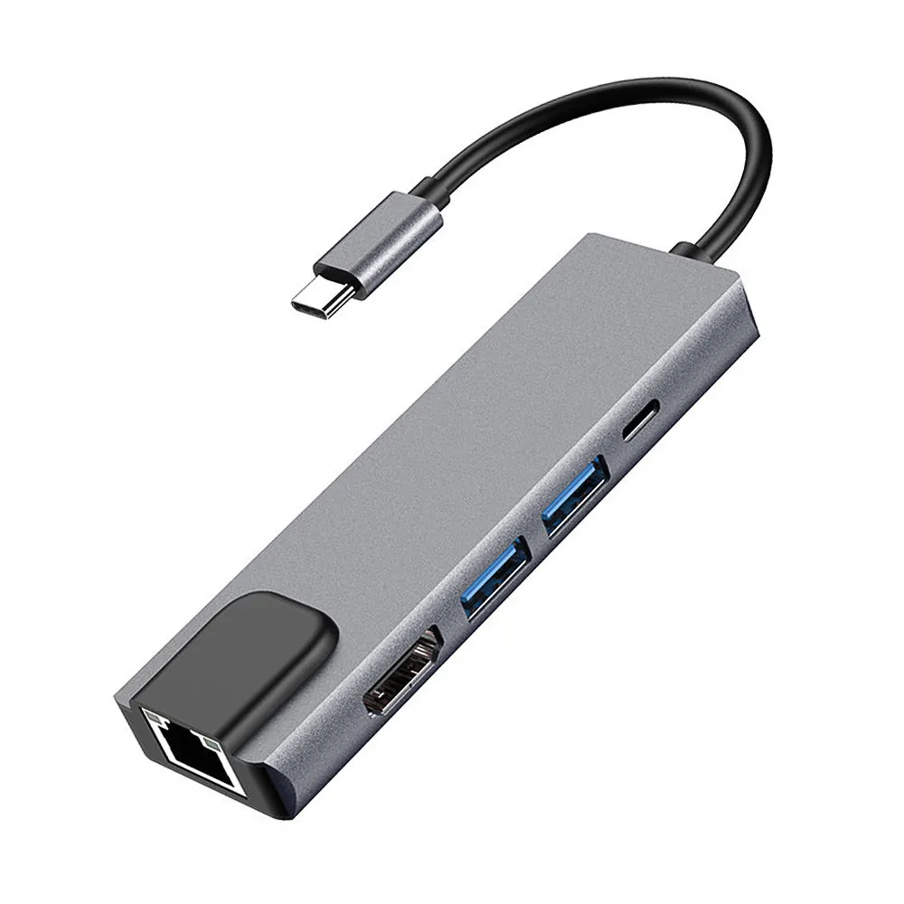 Most Popular Product 5 in 1 Type C Hub to HDMI Gigabit Ethernet 2 USB 3.0 Ports and Power Delivery Port for MacBook Pro