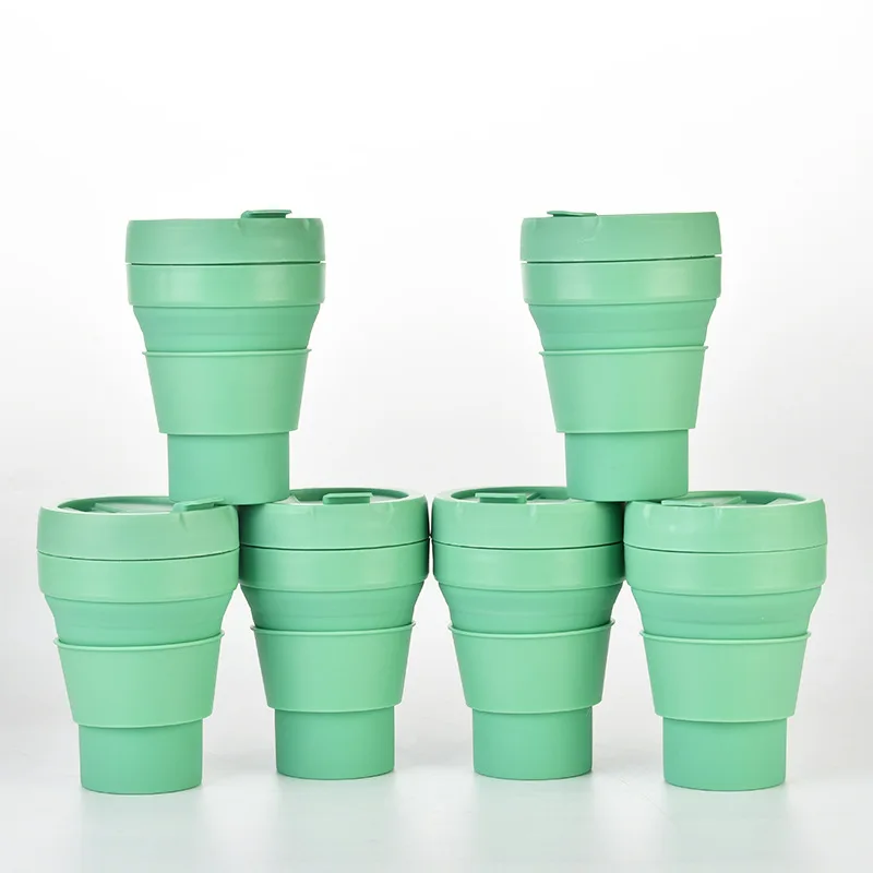 New Trend Silicone Folding Outdoor Adjustable Collapsible Water Travel Cup Mug With Cover