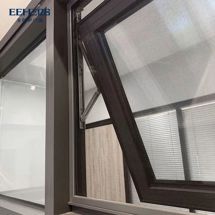 Aluminum screen black double-hung awning window double tempered glass hollow design top hung window