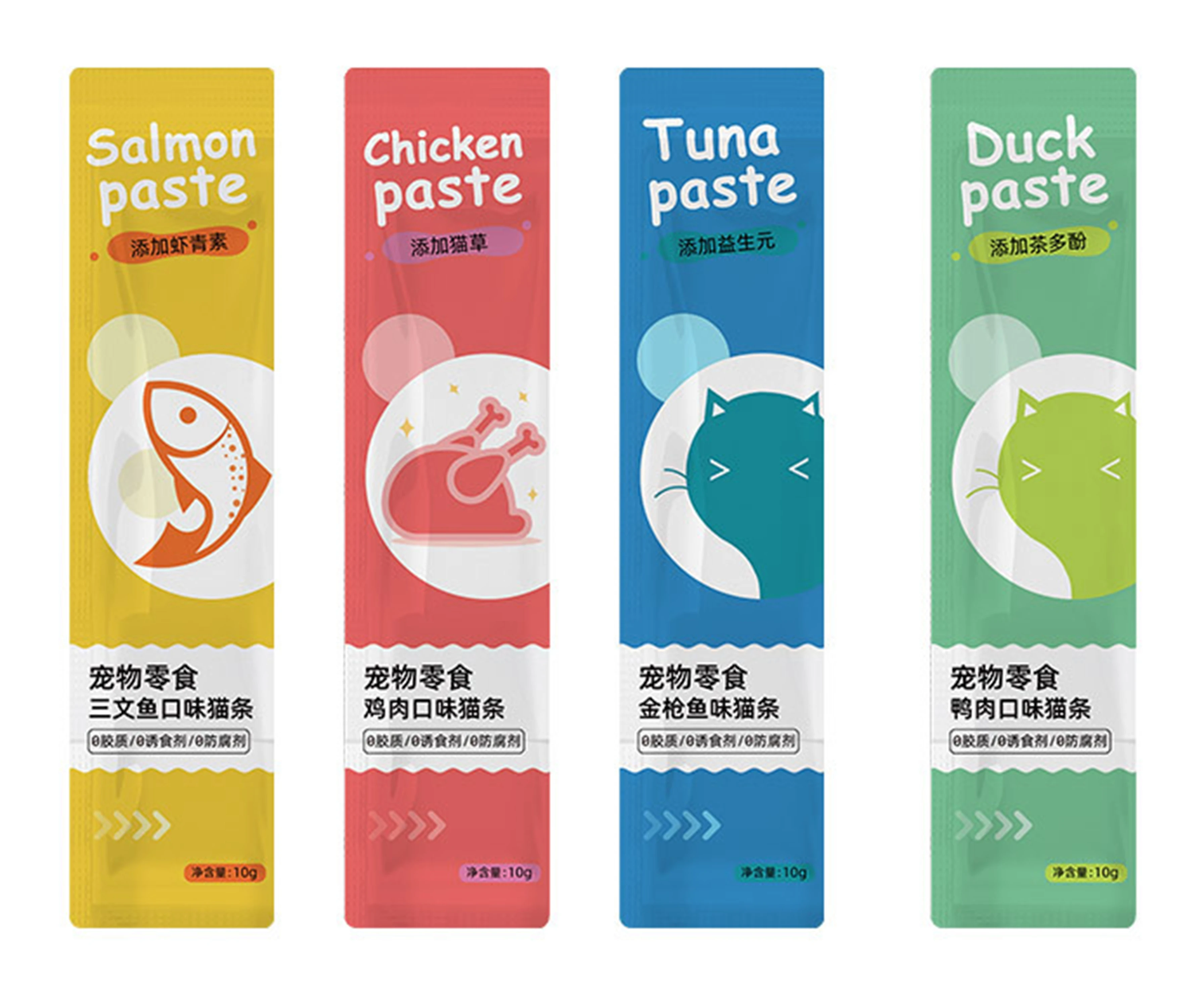 Factory Wholesale 10g Cat Strip Kittens Snacks Tuna/Chicken/Salmon/duck Flavor Delicious Cat Wet Food Cat Treats