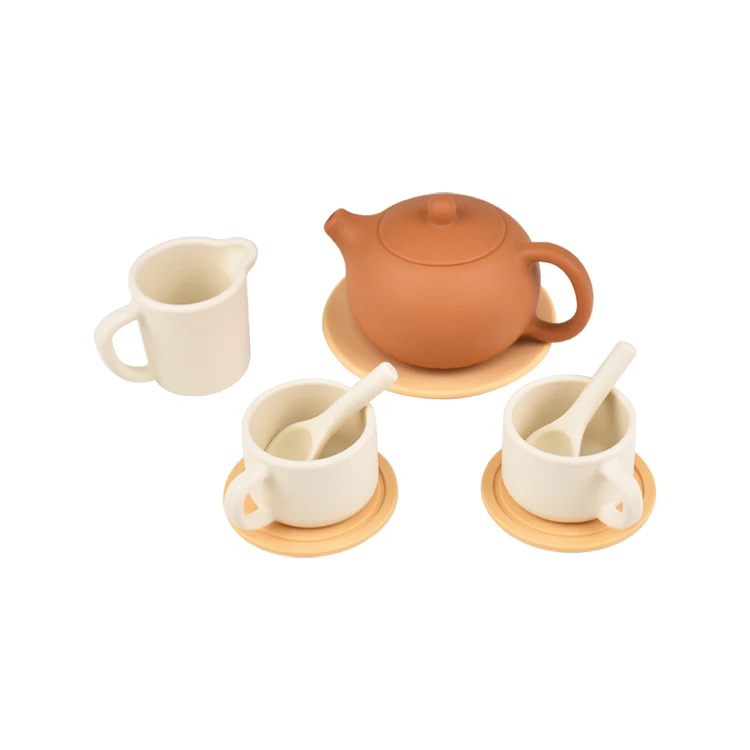 BPA Free Whole Set Silicone Tea Cup Afternoon Tea Set Toys Kids Play Learning Role High Tea Family Time Playing Toys