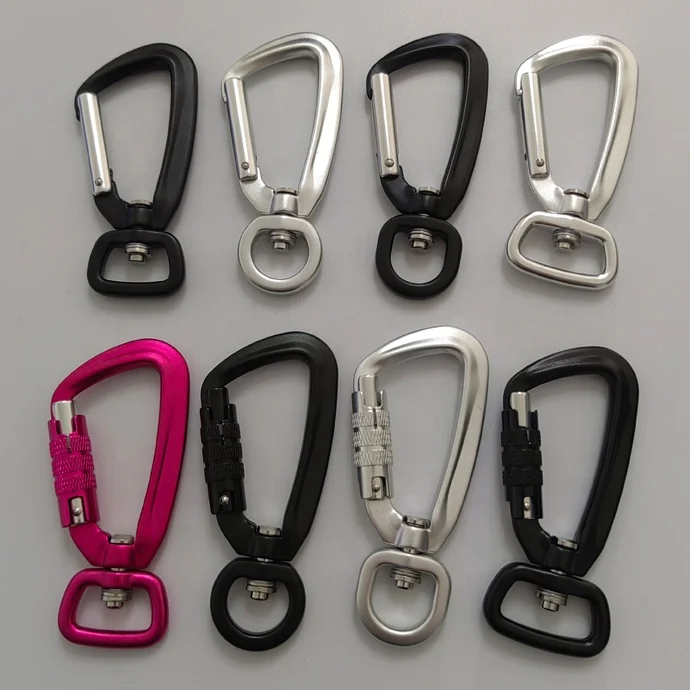 Rotating 7075 Push Gate Aluminum Swivel Carabiner Clip Hook for Pet Dog Leash harness, Camping, Hiking, Key chains