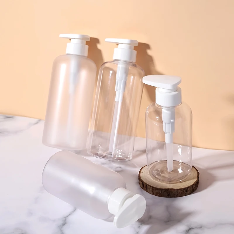 300/500ml Shampoo Bottle Wholesale Clear Frosted Pet Plastic Lotion Pump Bottle With White Lotion Pump Head Sanitizer Bottle