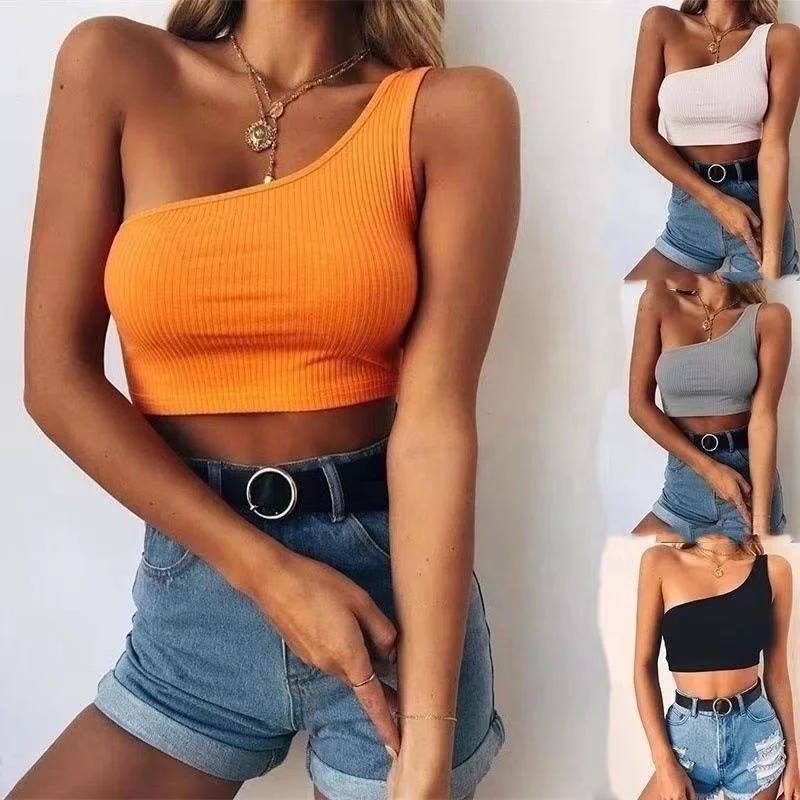 2021 новый весенний Модный повседневный укороченный топ midriff на одно плечо с боковым
