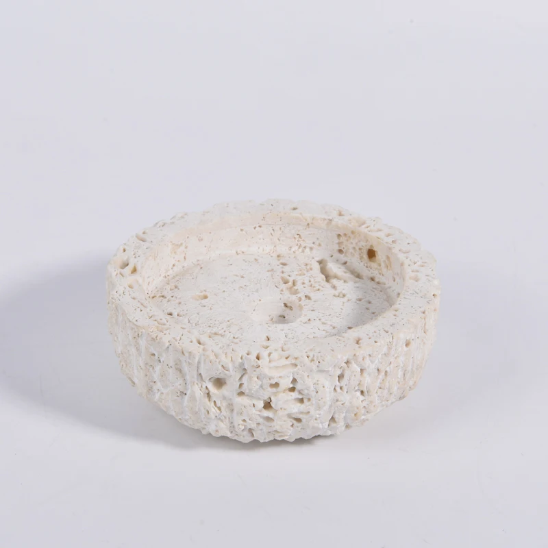 Marble Travertine Candle Holder Marble travertine stone bowl for Home Hotel Decoration White candle  candlestick holder