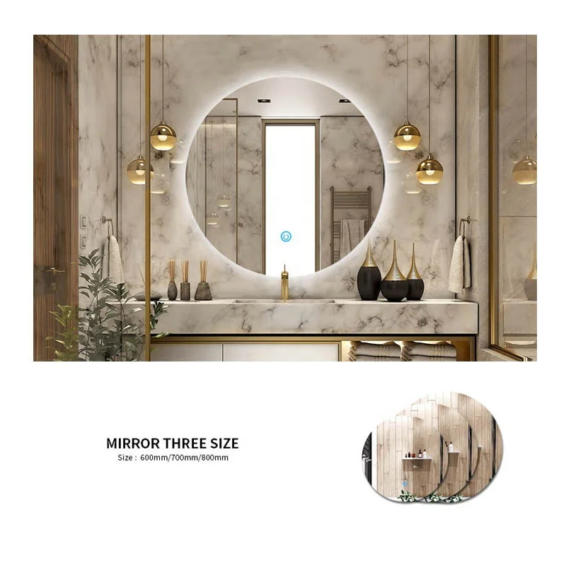 customized size led light bathroom round multifunction mirror