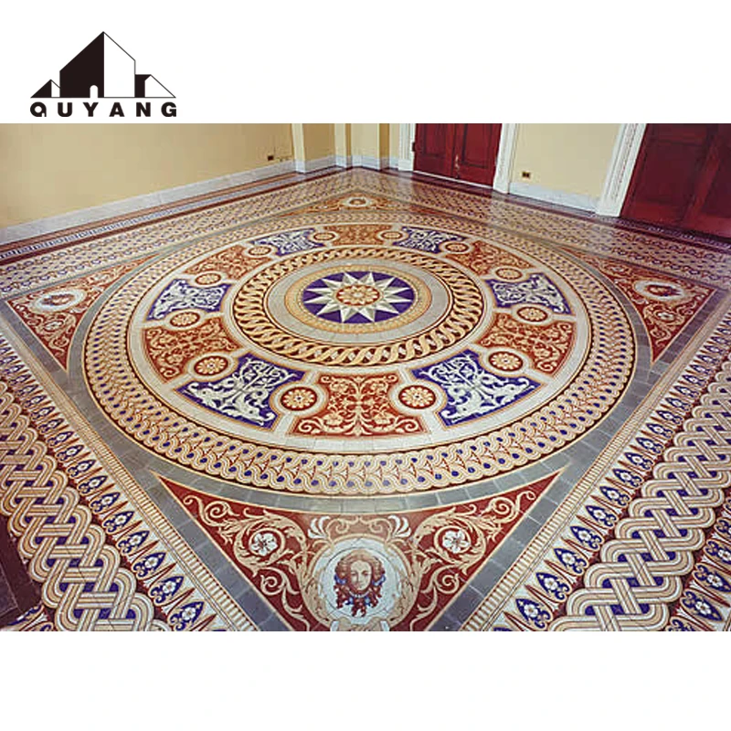QUYANG Factory Price Wholesale Church Decorative Natural Stone Waterjet Home Decor Marble Mosaic Tiles