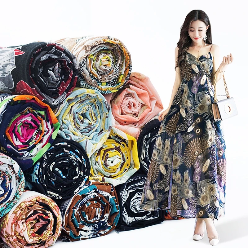 Высококачественная дышащая мягкая шифоновая ткань жоржет с цветочным принтом для женского платья