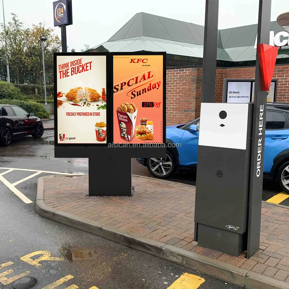 2x pieces 55 Inch Dual Double Screen Digital Drive Thru Menu Boards
