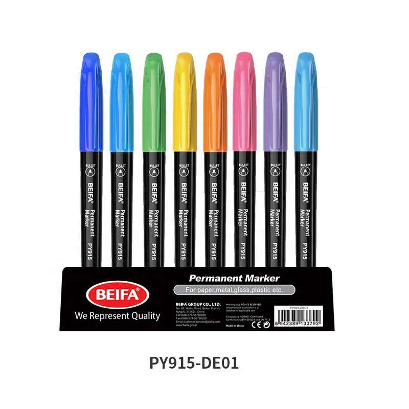 BEIFA PY915 fine tip 10colors  permanent ink assorted shell color box packaging permanent marker