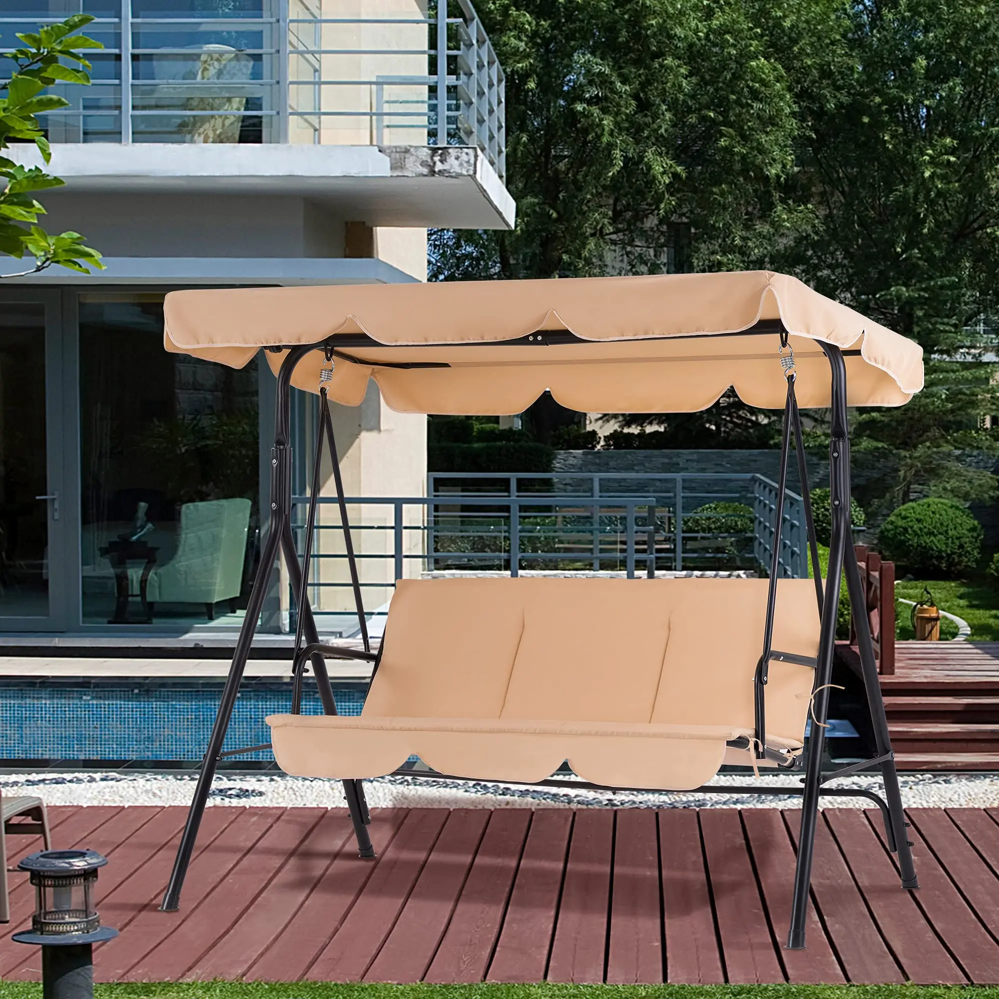 Lonsen Outdoor Handmade  Seat Rattan Hanging Patio Swinging Chairs Wicker Swing Egg Chair For three Person