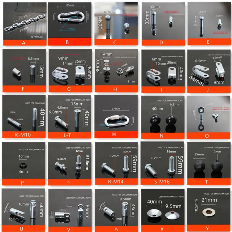 Fitness Equipment Accessories GYM Cable Assembly Spare Parts Connectors hoist buckle ending caps ball