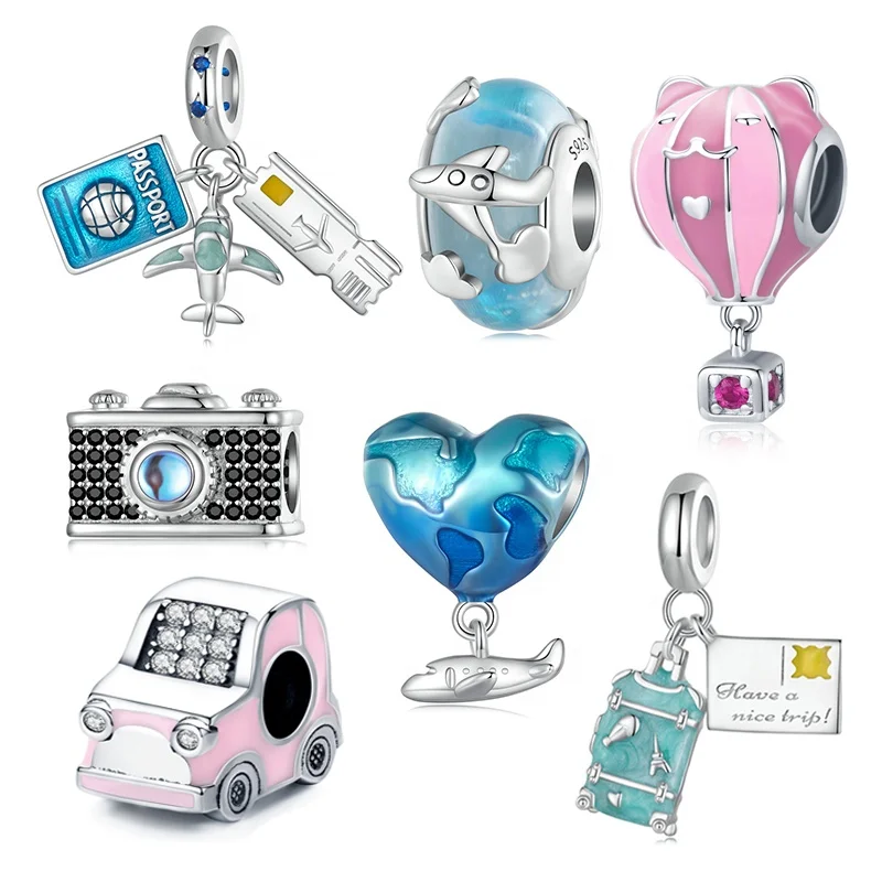 925 Sterling Silver Snake Chain Moments Bracelet Pendant Charms Enameled Traveling Collection  Fit Charm