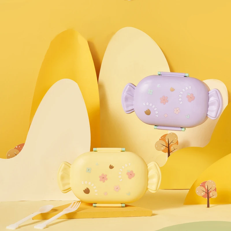 Cute Cartoon Candy Two-compartment Lunch Box Kitchen Student School Office Worker Microwave Oven Lunch Box with Spork