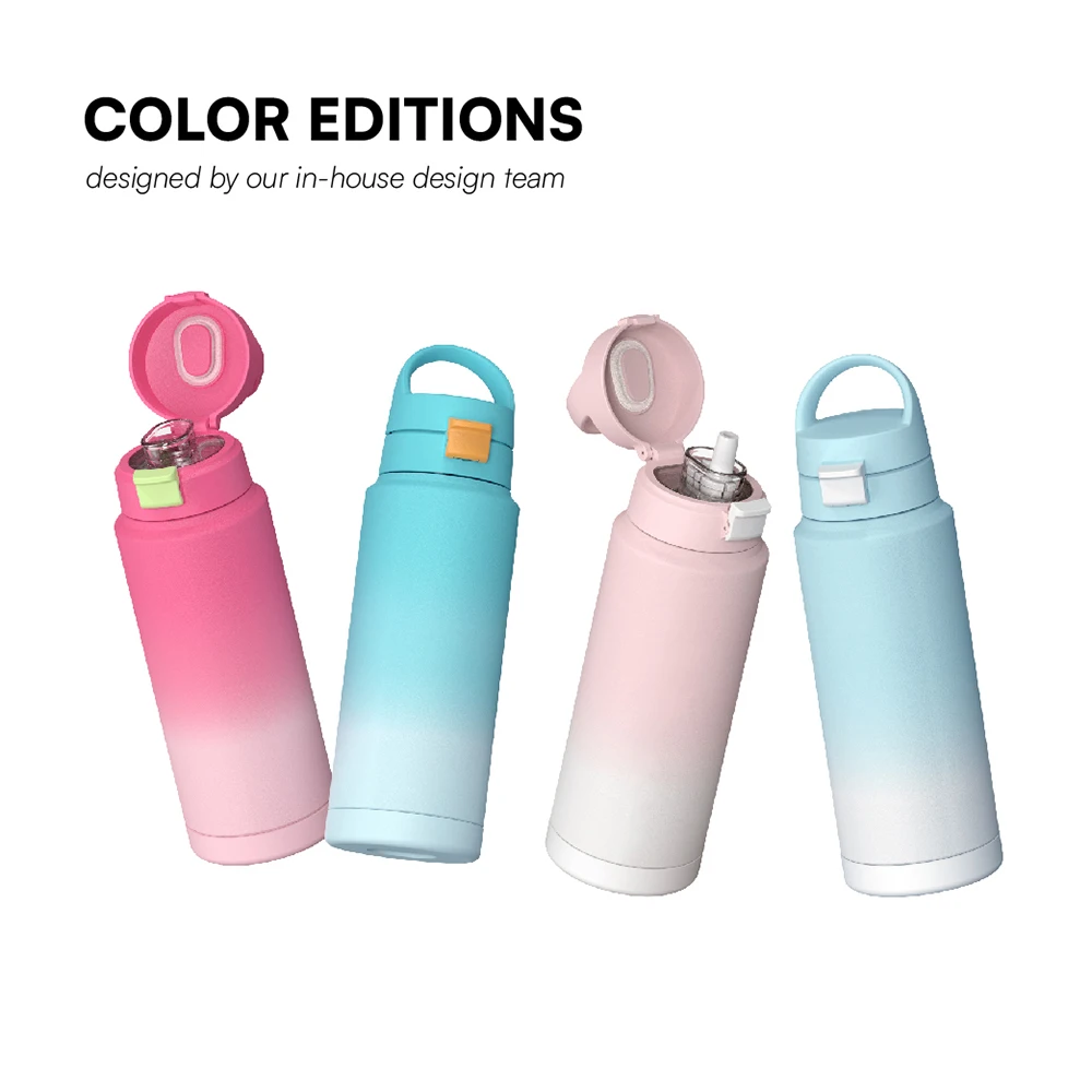 Patent 32oz Water Bottle with Straw Thermal Water Bottle with Anti-slip Mat Stainless Steel Sports Bottle Vacuum Flask with Lid