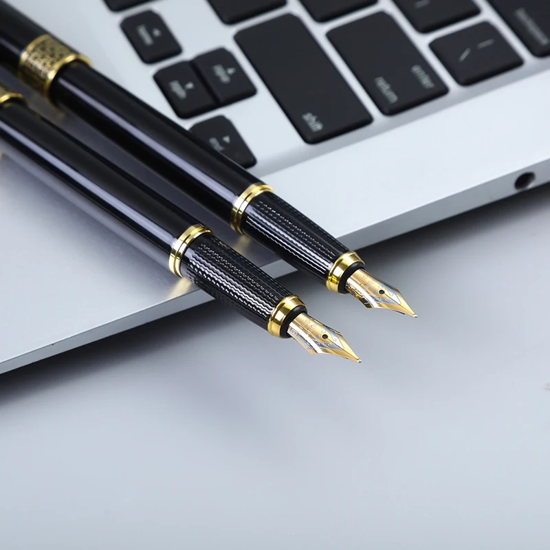 High Quality Black Gold Color Luxury Metal Fountain Pen with Custom Logo