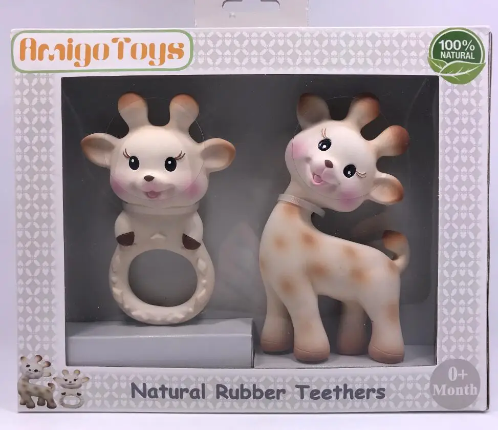 
BPA Free Custom Baby Natural Rubber Infant Teether toys Animal Ring 