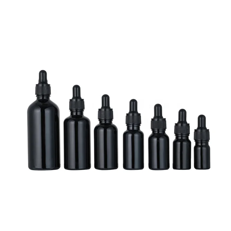 Best selling 30 ml 50ml original shiny black glass dropper bottle 15ml 100ml hair oil essential oil repair serum glass bottle