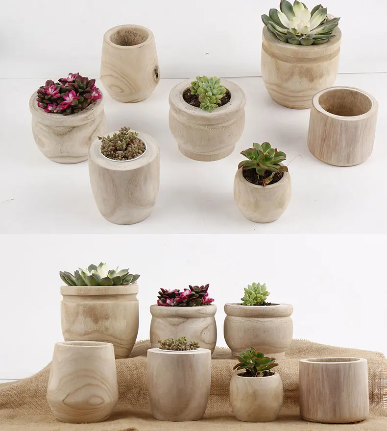 Decorative Round Wooden Indoor Planters Natural Wood Plant Pots ,Decor Home And Hotel Room And Garden table Pots