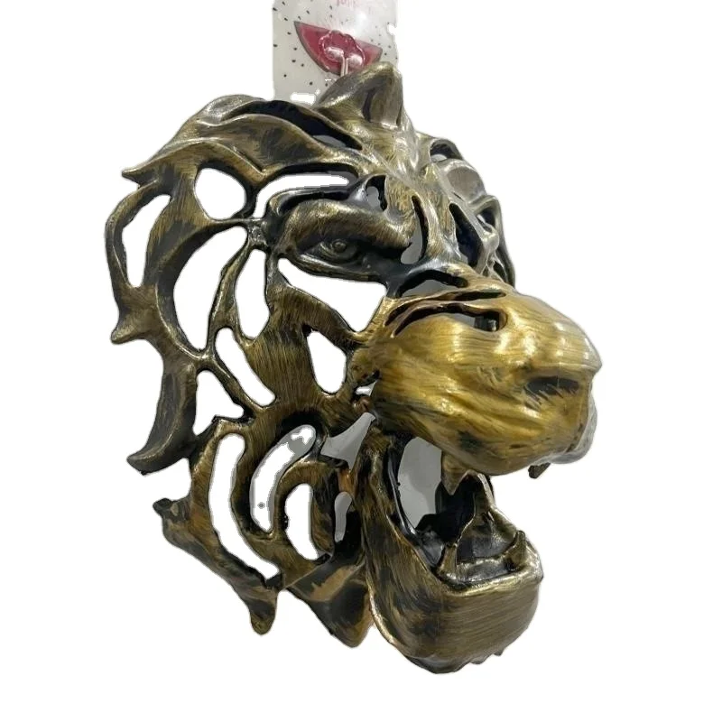 Gold Hollow Lion Head Statue Powerful Symbolism Lion Head Shape Wall Mounted Resin Art Large Lion Head Sculpture