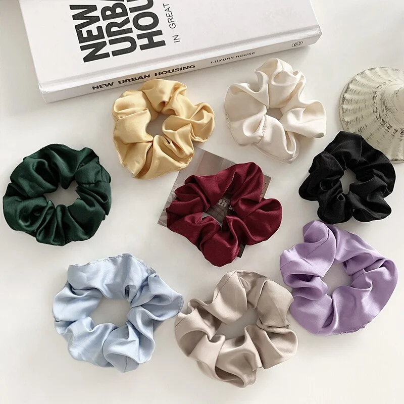 Hair Ties Accessories Chloven Satin Bobbles Elastic 19MM Luxurious Silk Hair Tie Silk Scrunchies